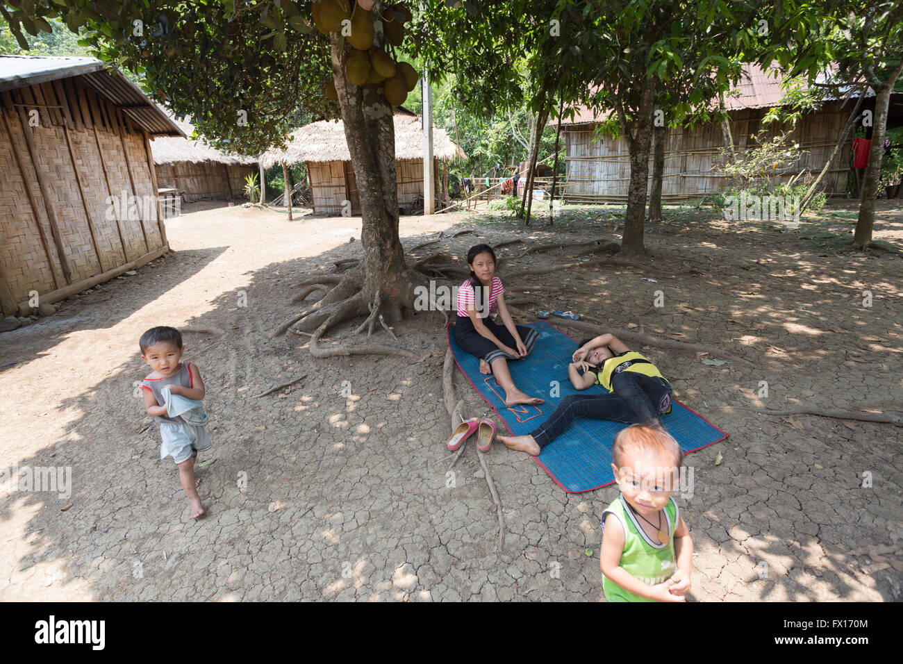 Several Lao children in the village Stock Photo - Alamy