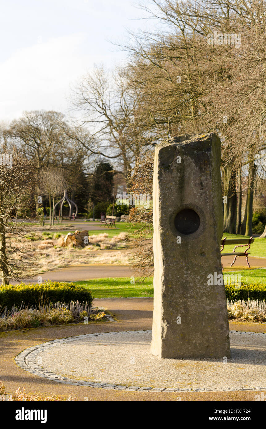 Resonance Stone 'Sound Play Item' located in 'The Sensory Garden' at Barnes Park, Sunderland Stock Photo
