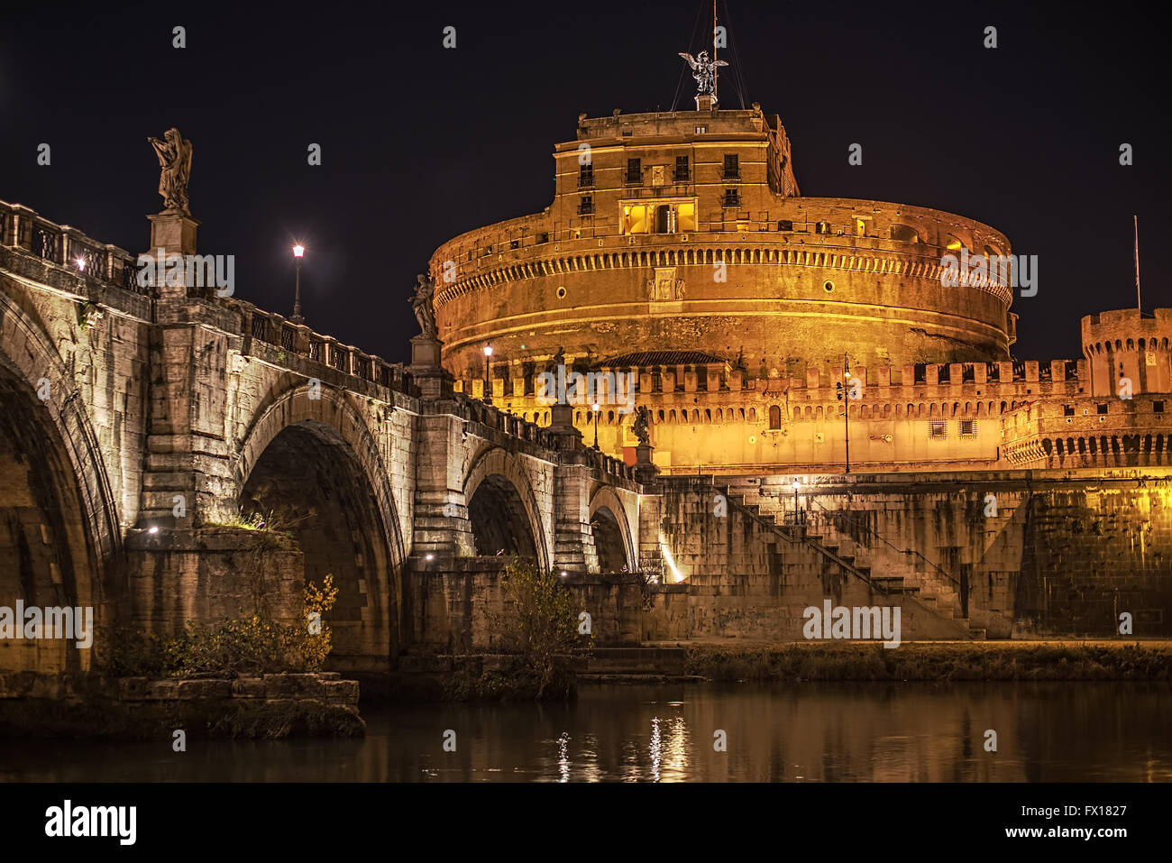 Rome, Italy:  Castle of the Holy Angel at night Stock Photo