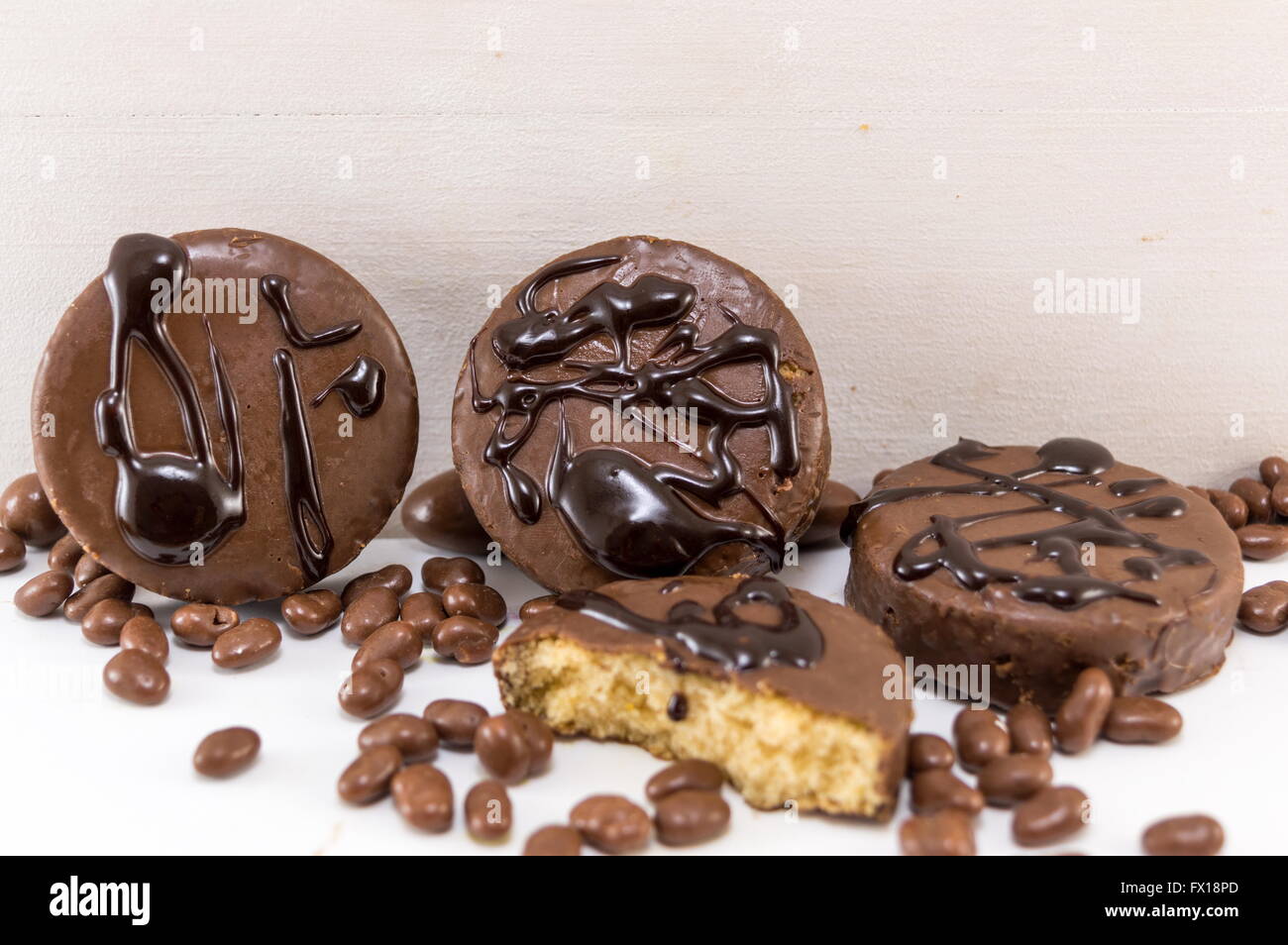 chocolate syrup cookies on white Stock Photo