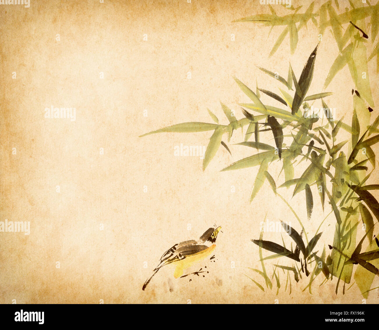Traditional chinese painting Bamboo on Old antique vintage paper background  Stock Photo - Alamy, image size:1300x1132