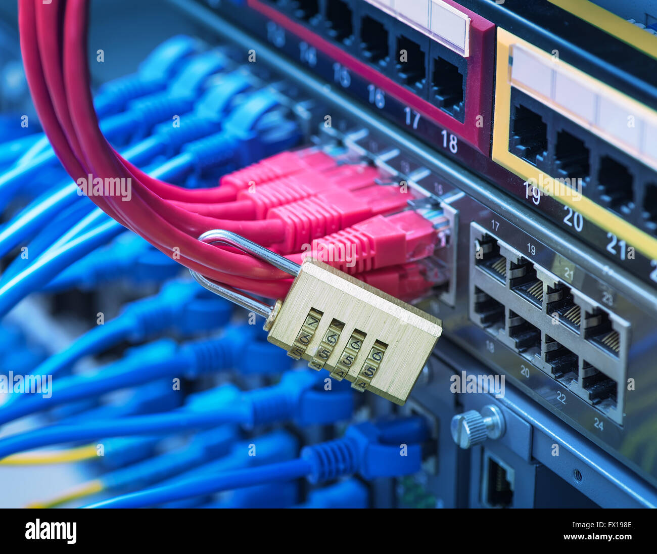 network and data protection concept with padlock and switch Stock Photo