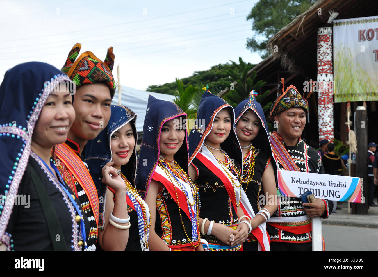 Kadazan dusun tribe in traditional costume during Sabah Harvest festival celebration in Kota Kinabalu, sabah Borneo, Malaysia. Stock Photo