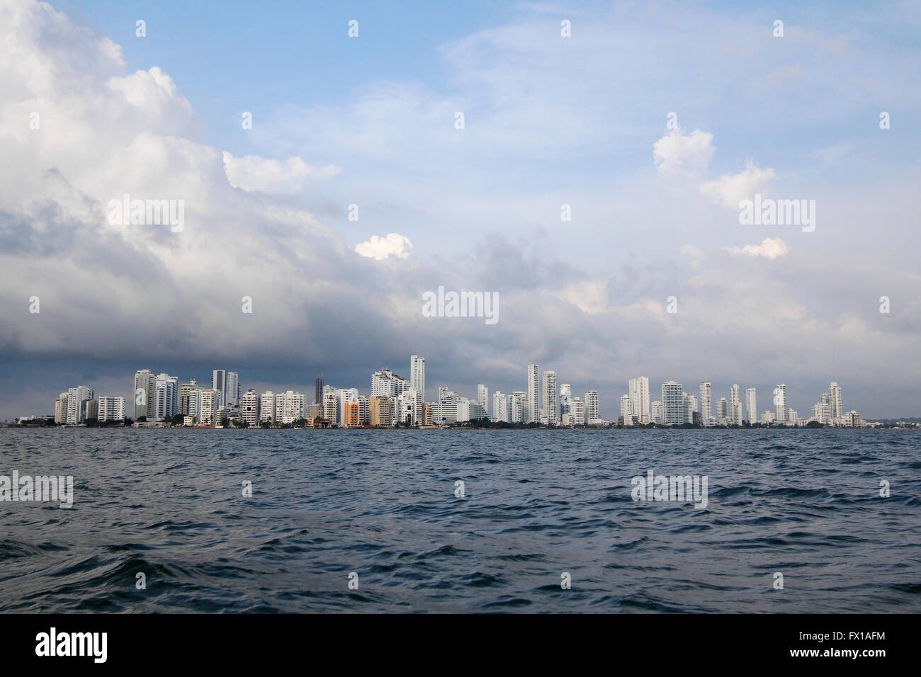Cartagena, Colombia skyline as seen from the sea Stock Photo