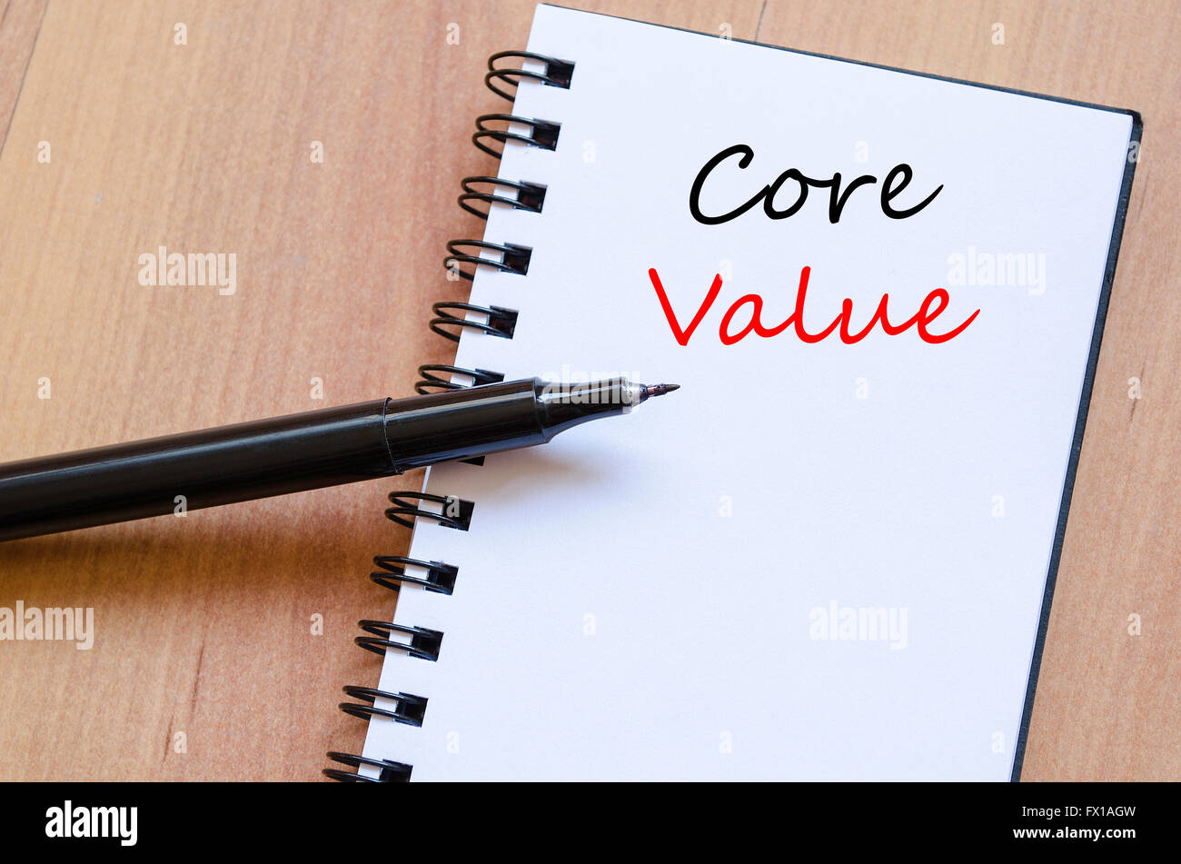 Core value text concept write on notebook Stock Photo