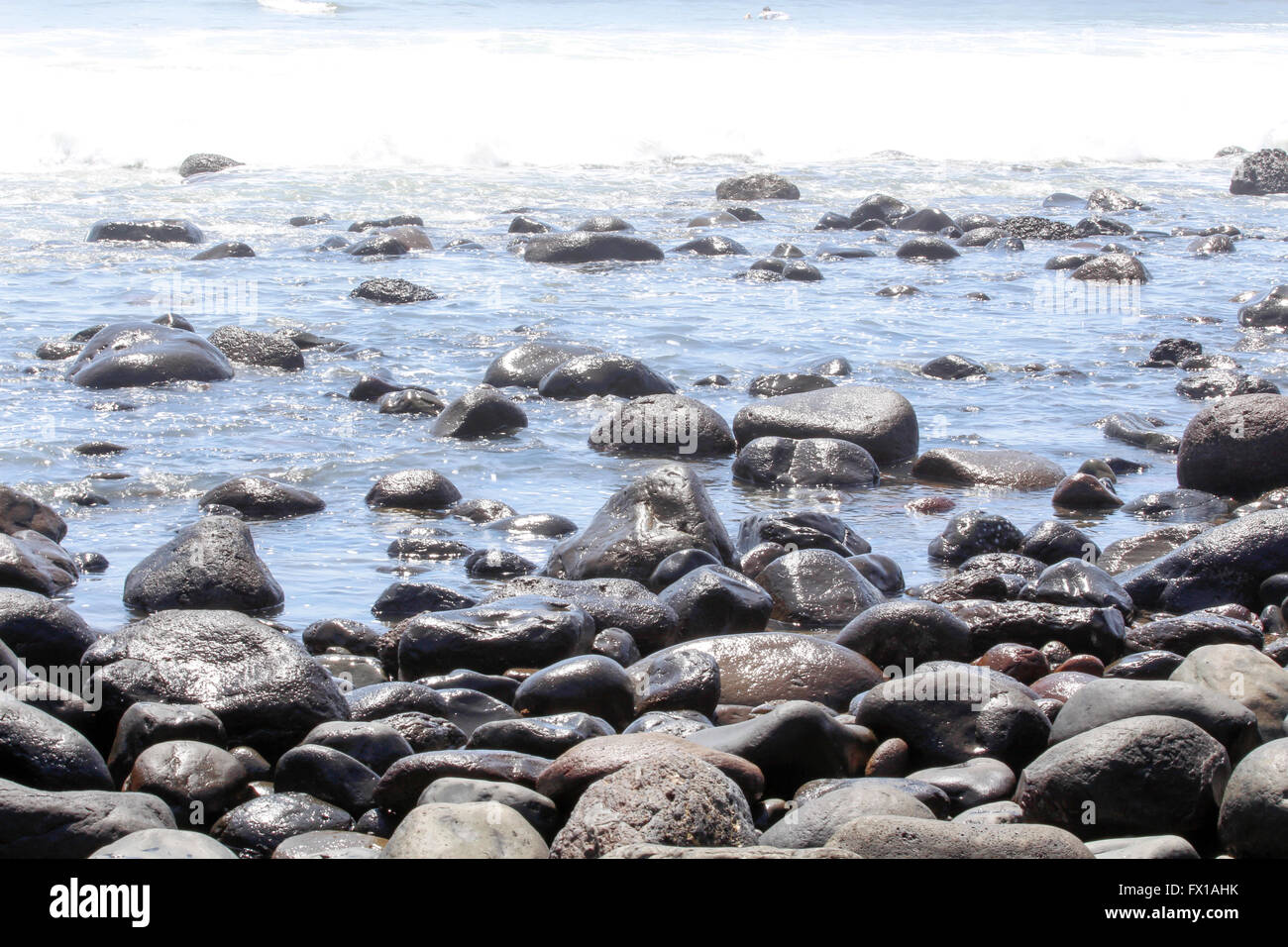 close up of the rocks and stones on the beach at El Tunco, El Salvador, Stock Photo