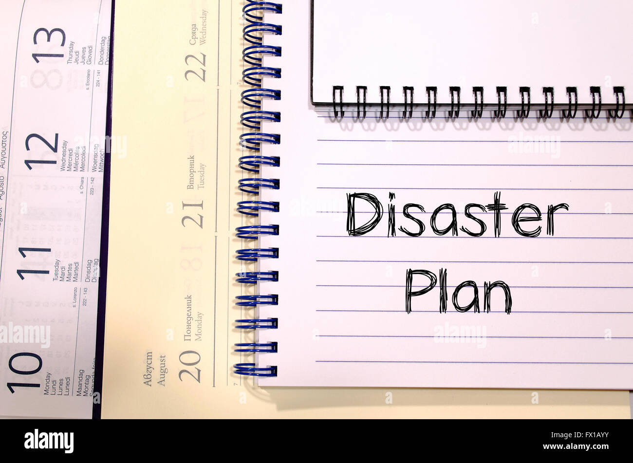 Disaster plan text concept write on notebook Stock Photo - Alamy