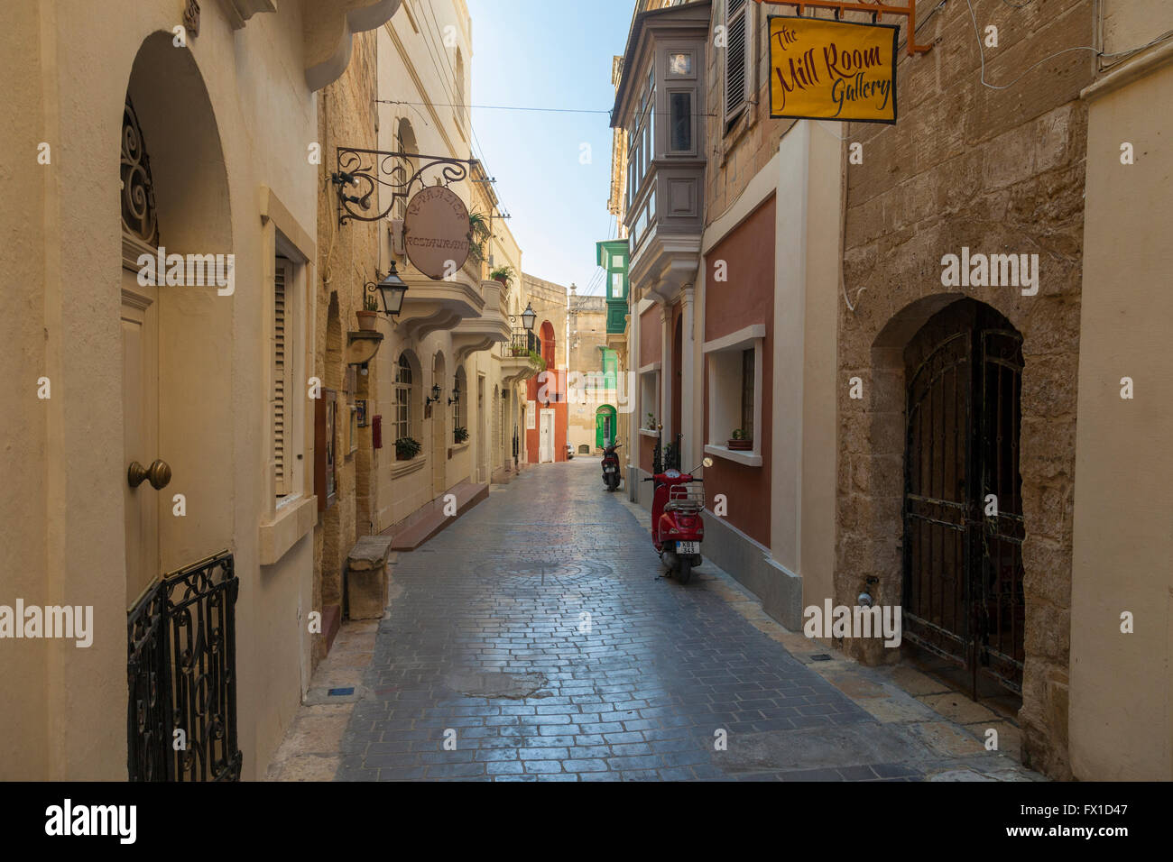 Narrow street in Rabat (Victoria), Gozo, Malta. Stock Photo