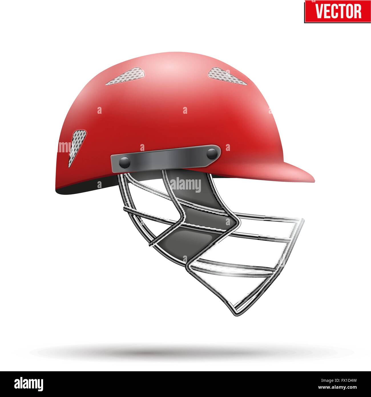 Red Cricket Helmet Side View Stock Vector
