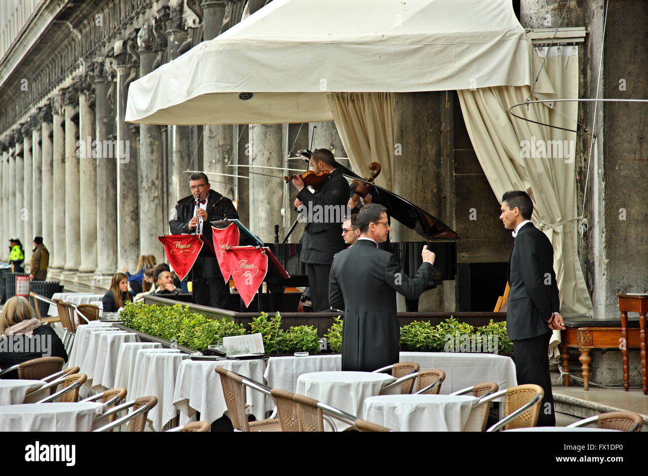 The band of the legendary Café Florian  in Piazza di San Marco (St Mark's square), Venice, Veneto, Italy. Stock Photo