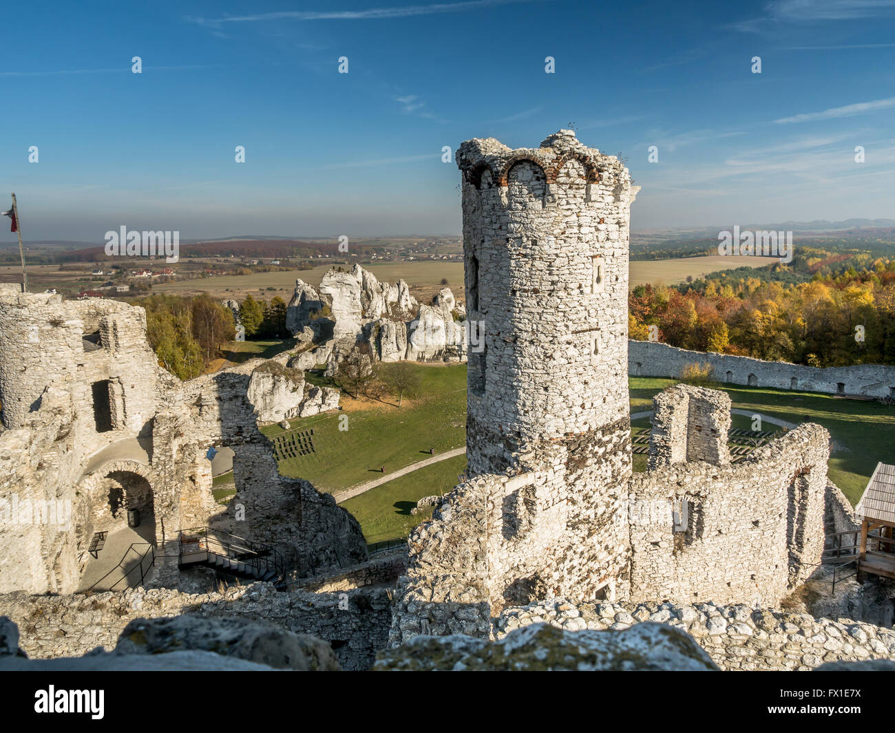 Ruins of medieval castle Ogrodzieniec, located on the Trail of the Eagles' Nest within the Krakow-Czestochowa Upland, Poland Stock Photo