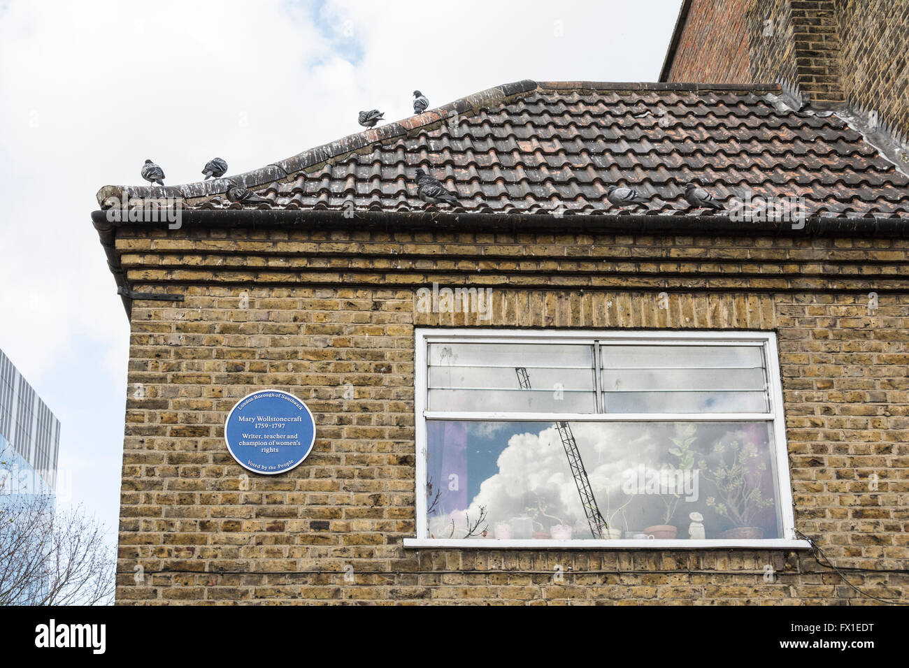 Blue plaque to Mary Wollstonecraft (1759 to 1797), writer, teacher and champion of women's rights. Dolben Street, London SE1 Stock Photo