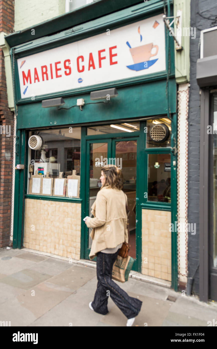 The exterior of the fabulous Marie's Cafe on Lower Marsh, Waterloo, London, SE1, U.K. Stock Photo