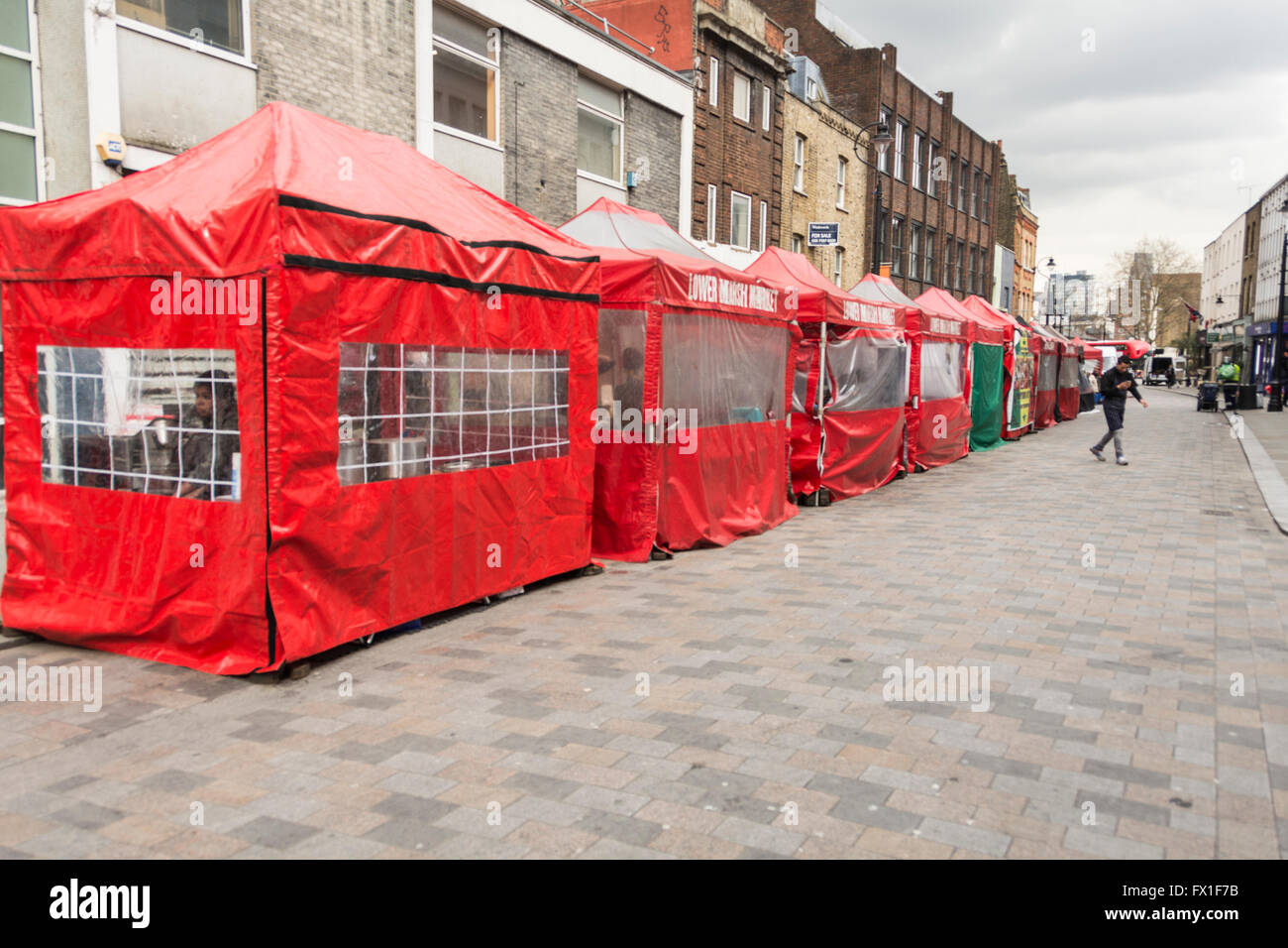 The market and shops on Lower Marsh, Waterloo, London, SE1, United Kingdom Stock Photo