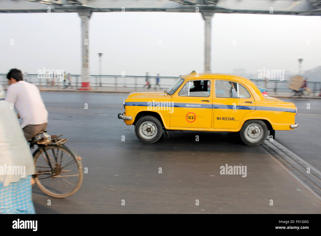 The grand old yellow ambassador taxi of Kolkata Stock Photo