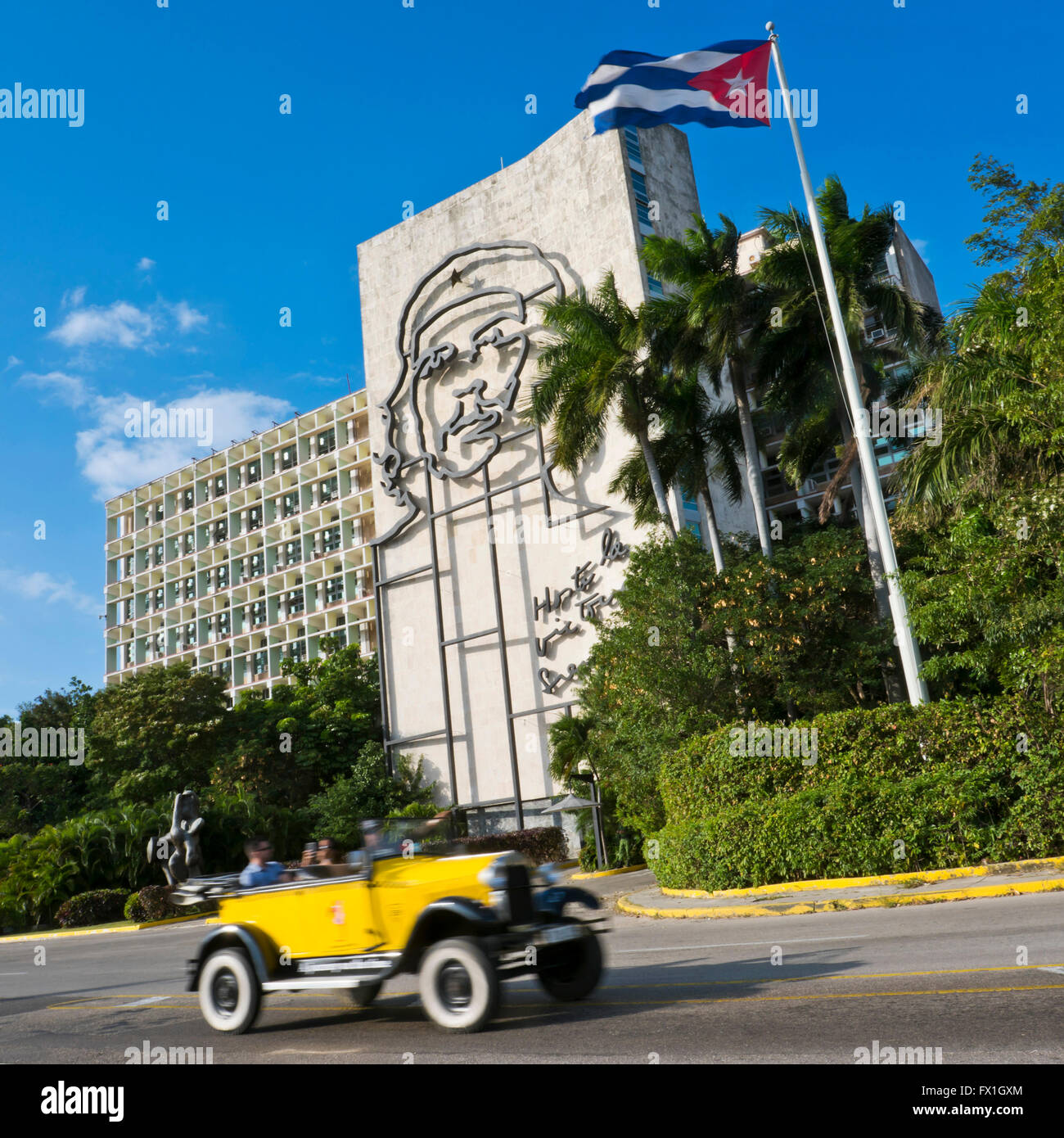 Square view of the Che Guevara mural on the Ministry of the Interior building in Havana, Cuba. Stock Photo