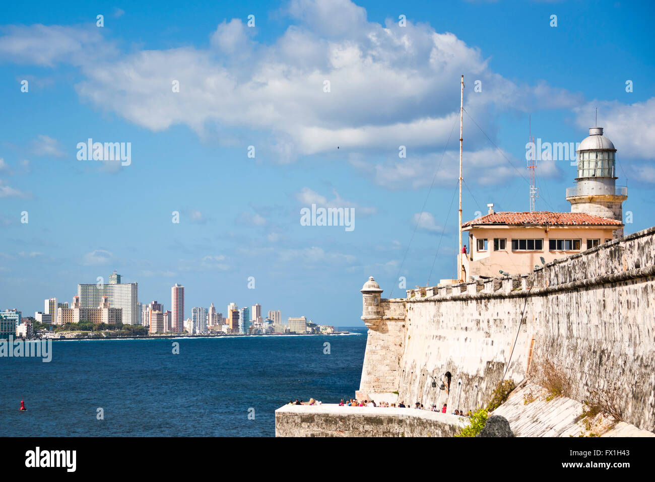 Horizontal view of Havana's skyscrapers from El Morro Castle in Havana, Cuba. Stock Photo