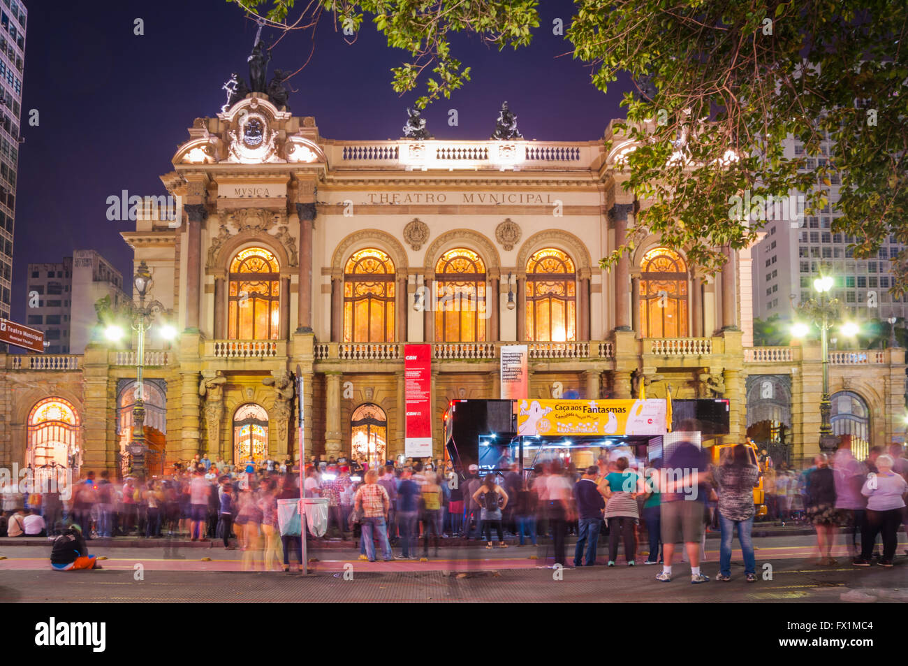 Municipal theater of Sao Paulo, built in 1903 and opened in 1911, with the opera Hamlet Stock Photo