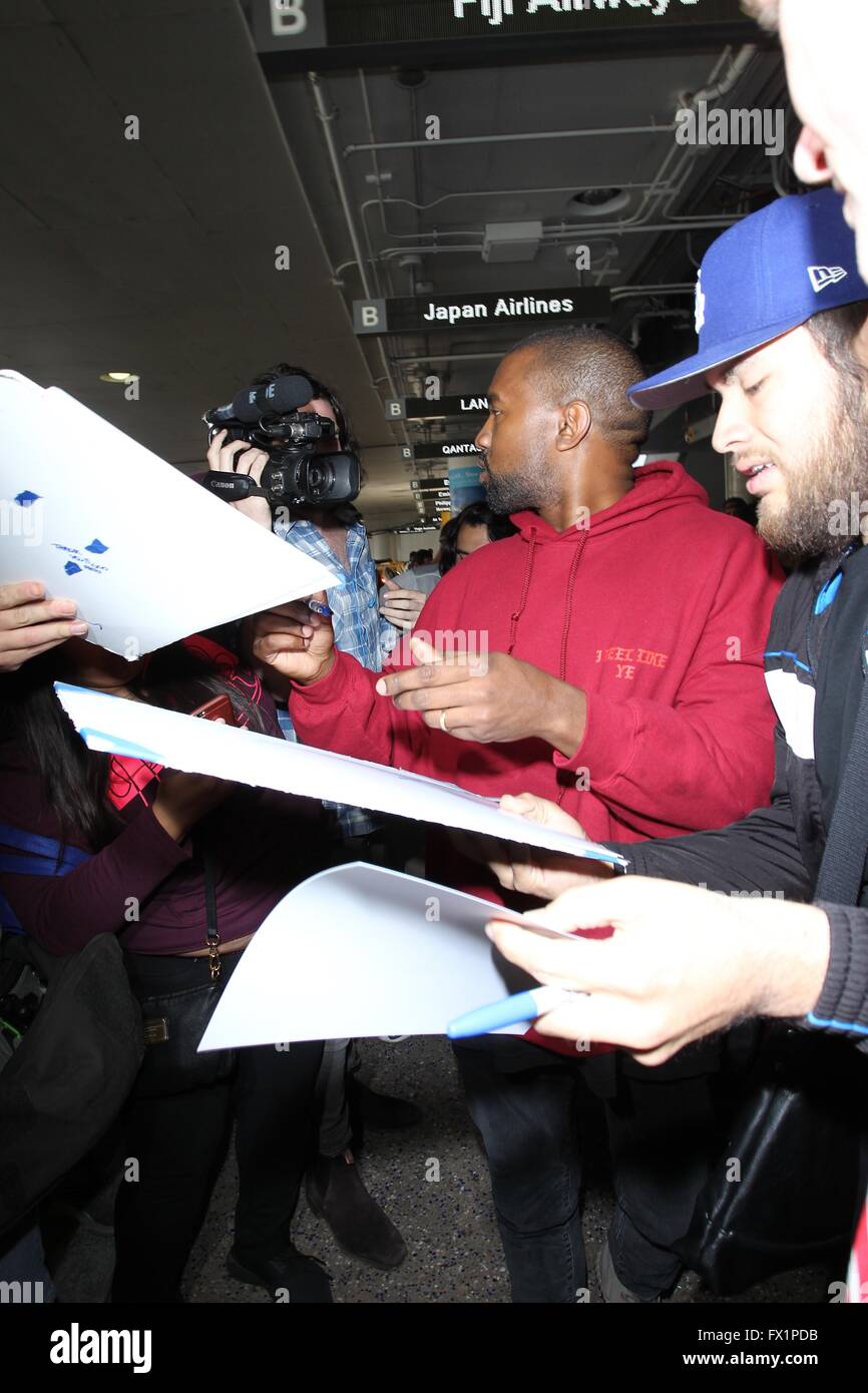 Kanye West at Los Angeles International Airport (LAX)  Featuring: Kanye West Where: Los Angeles, California, United States When: 09 Mar 2016 Stock Photo