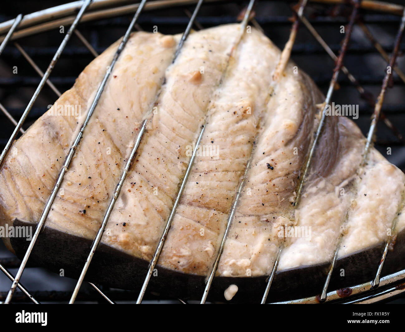 closeup cooking piece of swordfish on barbecue grill Stock Photo Alamy