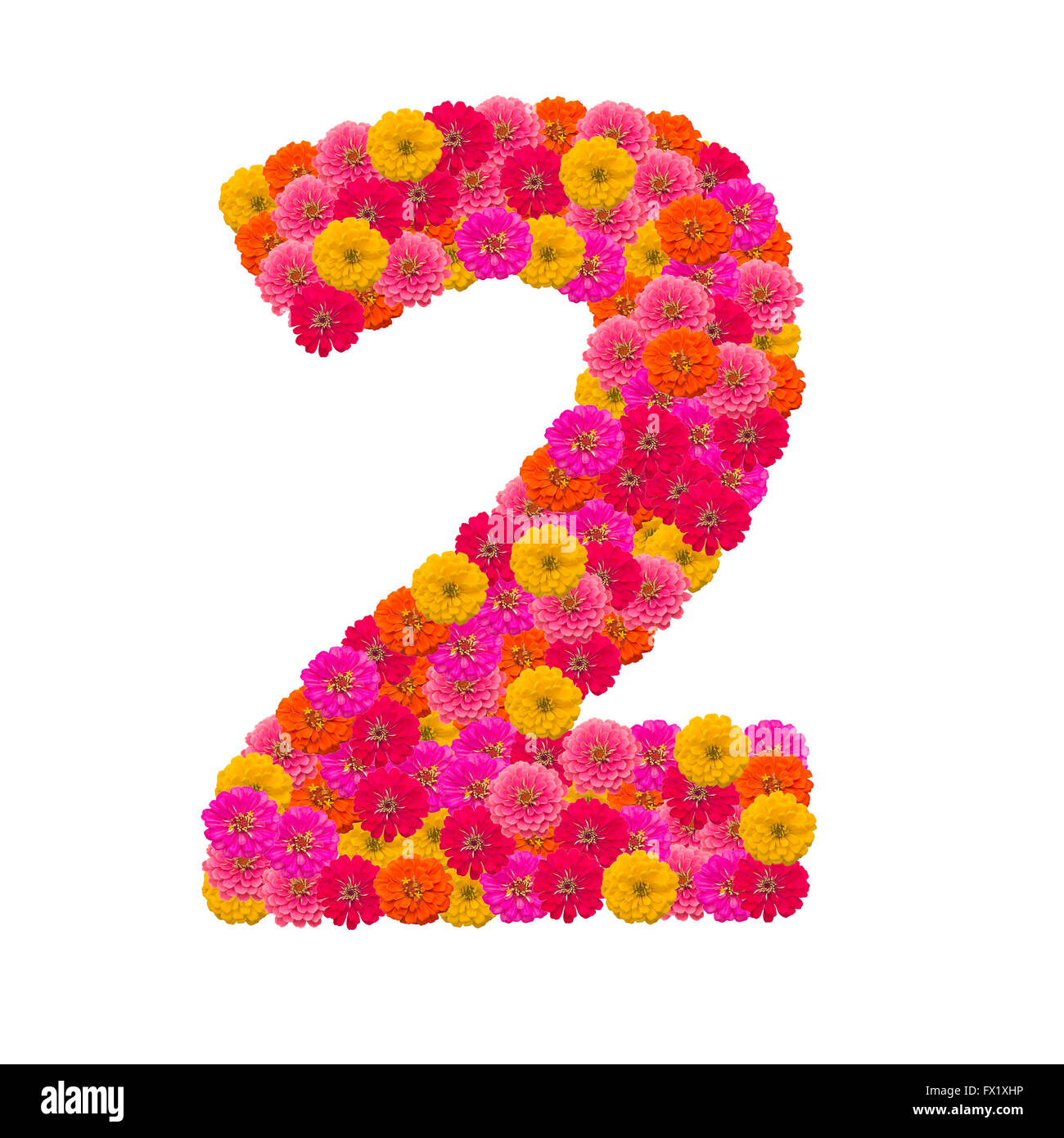 Numbers 2 made from Zinnias flowers Stock Photo