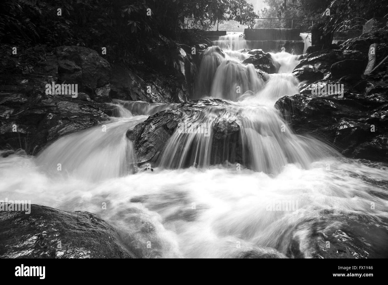 Long exposure of view hidden Templer Park's waterfall at Rawang, Selangor. Stock Photo