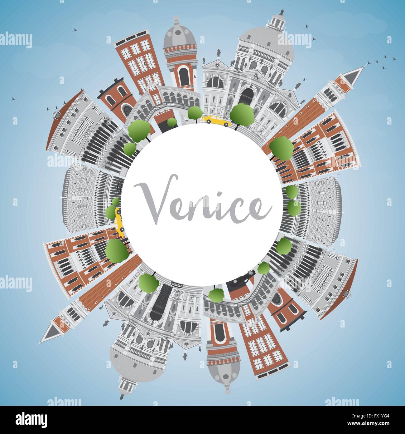 Venice Skyline Silhouette with Gray and Brown Buildings. Vector Illustration. Business Travel and Tourism Concept Stock Vector