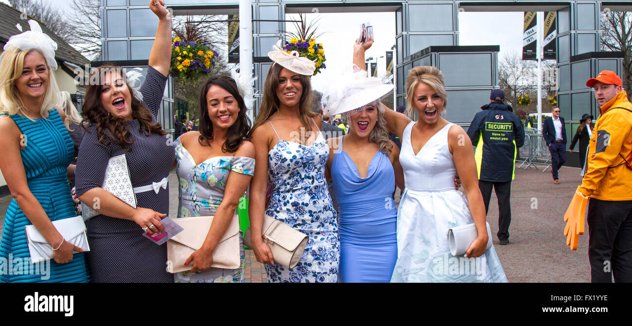 Ladies Day at the 2016 Aintree Grand National, Merseyside, UK.  In previous years attendee’s outfits have got attention for all wrong reasons, officials at the Grand National urged this year's racegoers to 'smarten up' to make the event more aspirational. Stock Photo
