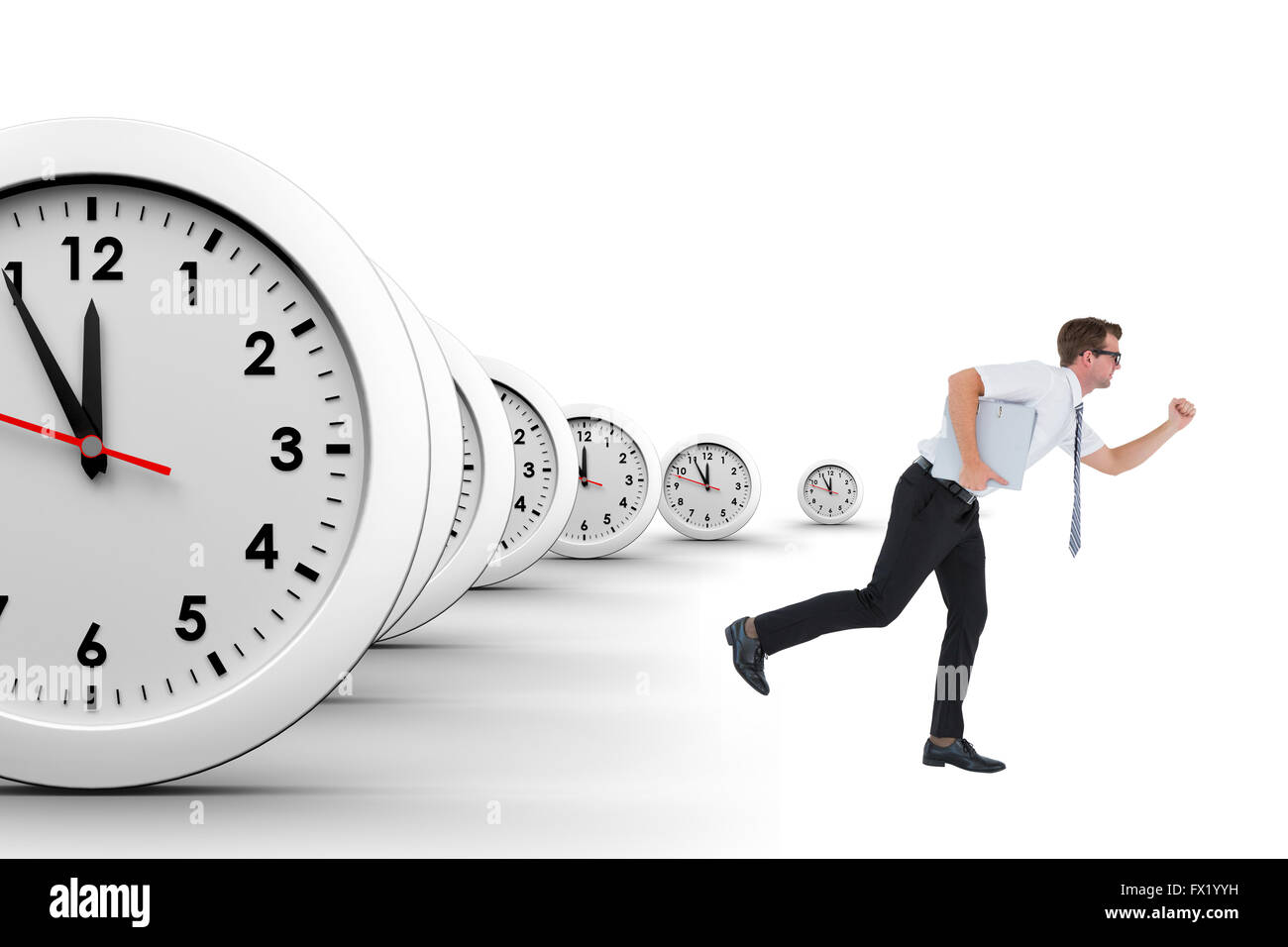 Geeky businessman running late Stock Photo