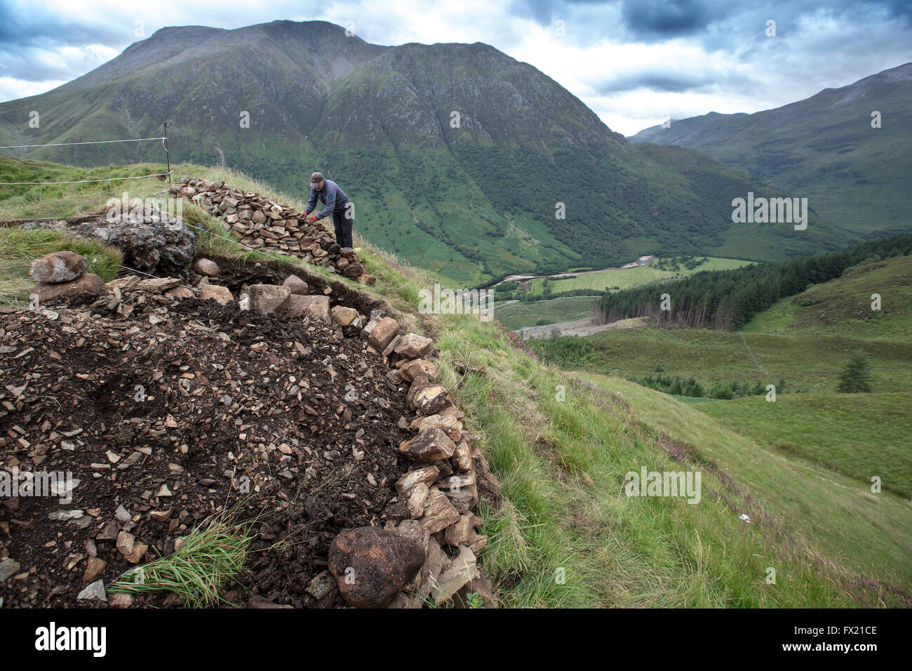 Archaeological Dig on Dun Deardail.with Ben Nevis in background Stock Photo