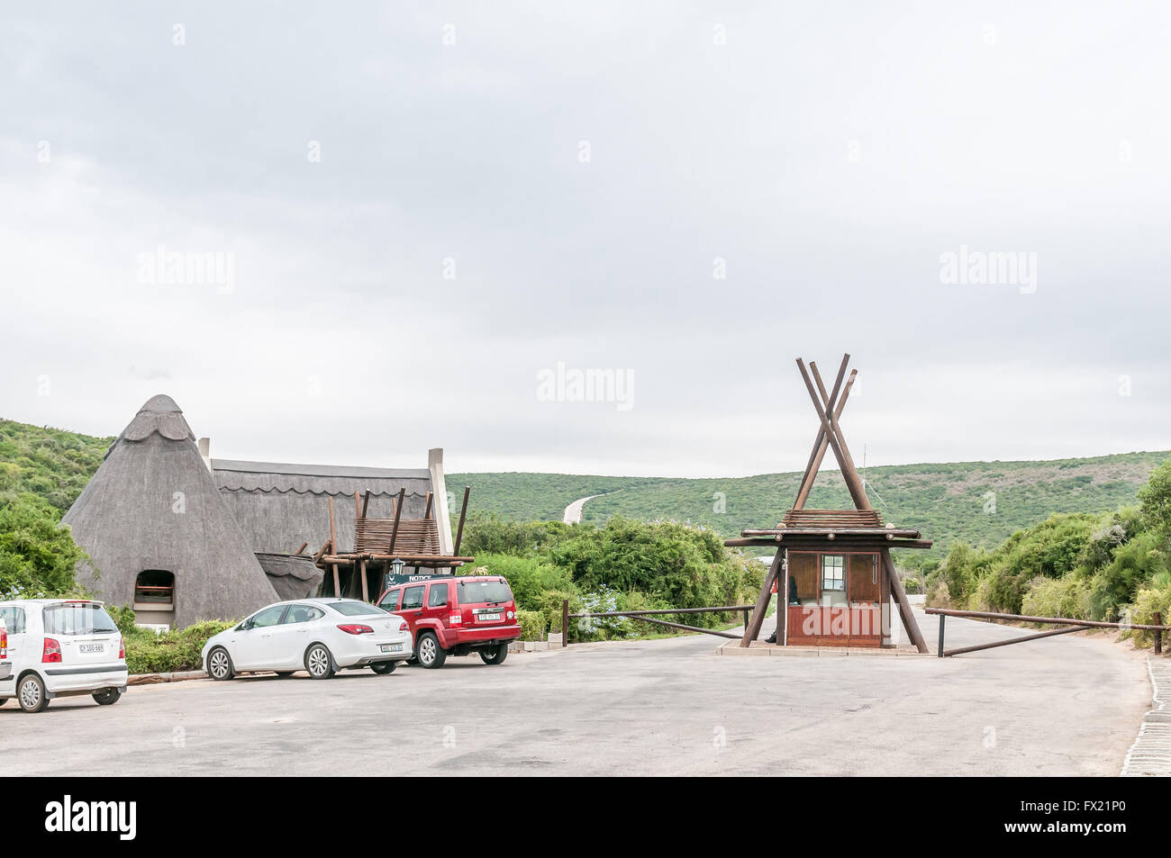 ADDO ELEPHANT NATIONAL PARK, SOUTH AFRICA - FEBRUARY 26, 2016: The Matyholweni reception office and entrance gate Stock Photo