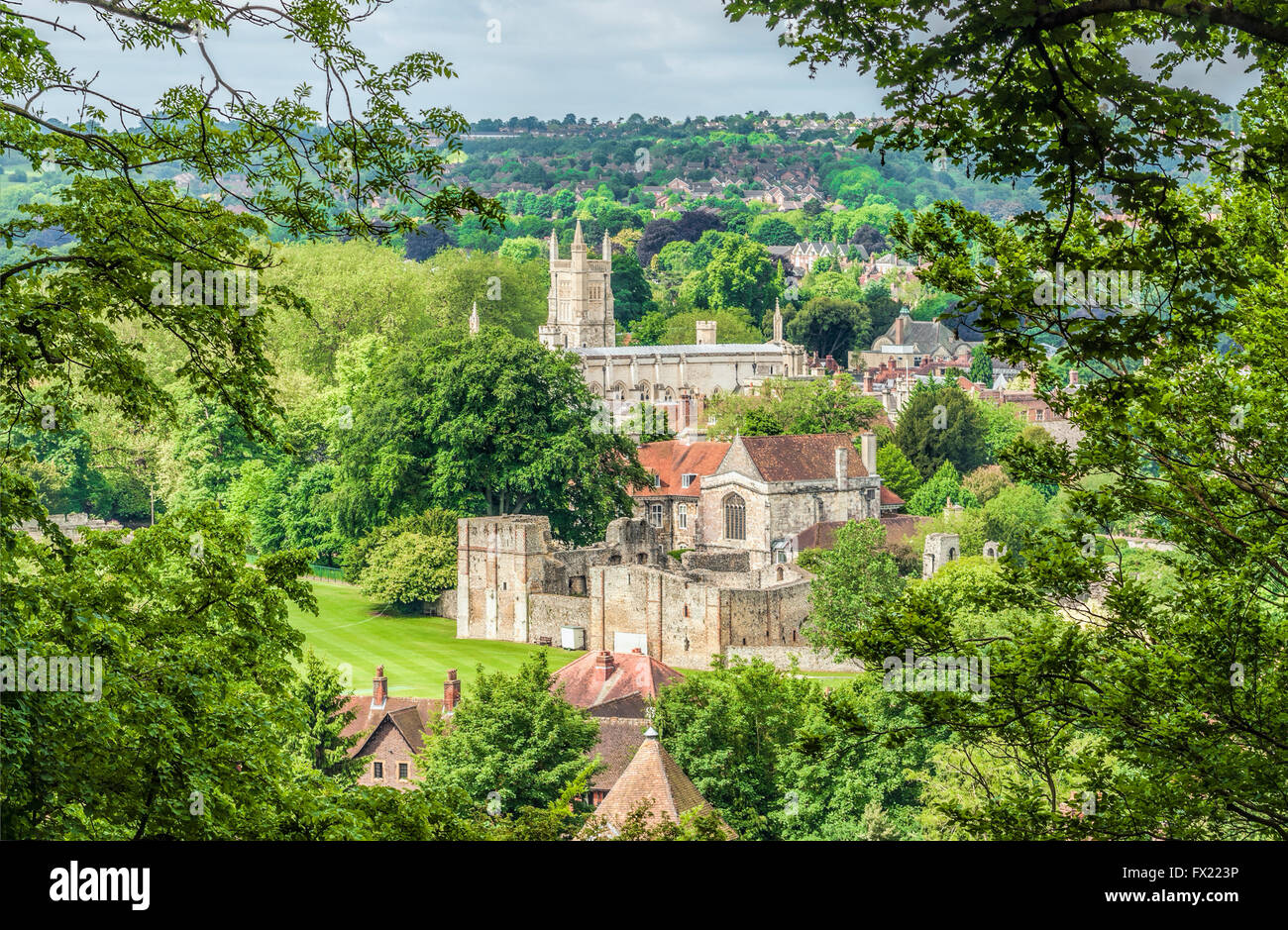 Distant view at Hospital of St. Cross in Winchester, Hampshire, England Stock Photo