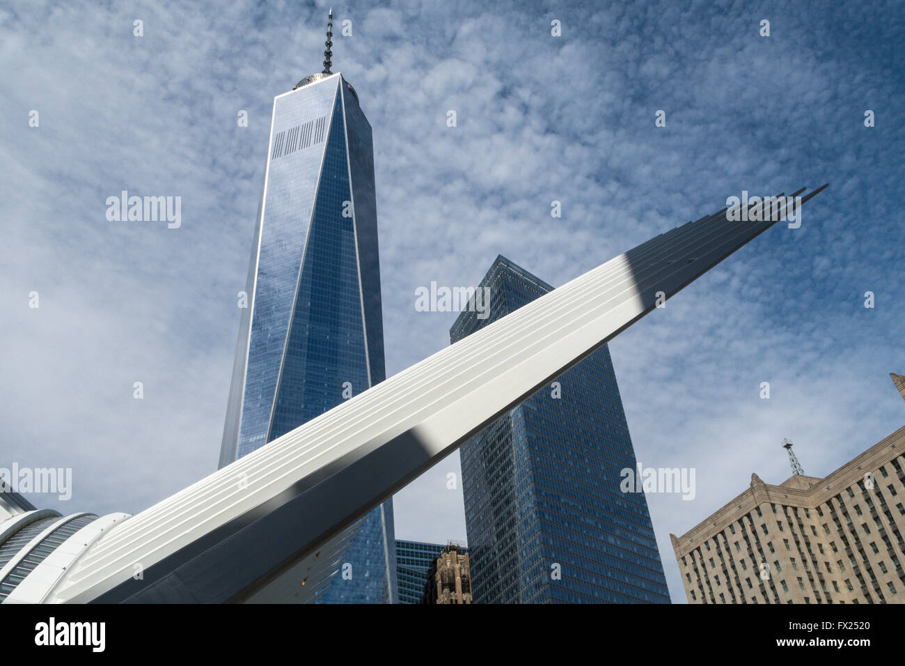 The Freedom Tower and World Trade Center Transportation Hub, Lower Manhattan, NYC Stock Photo
