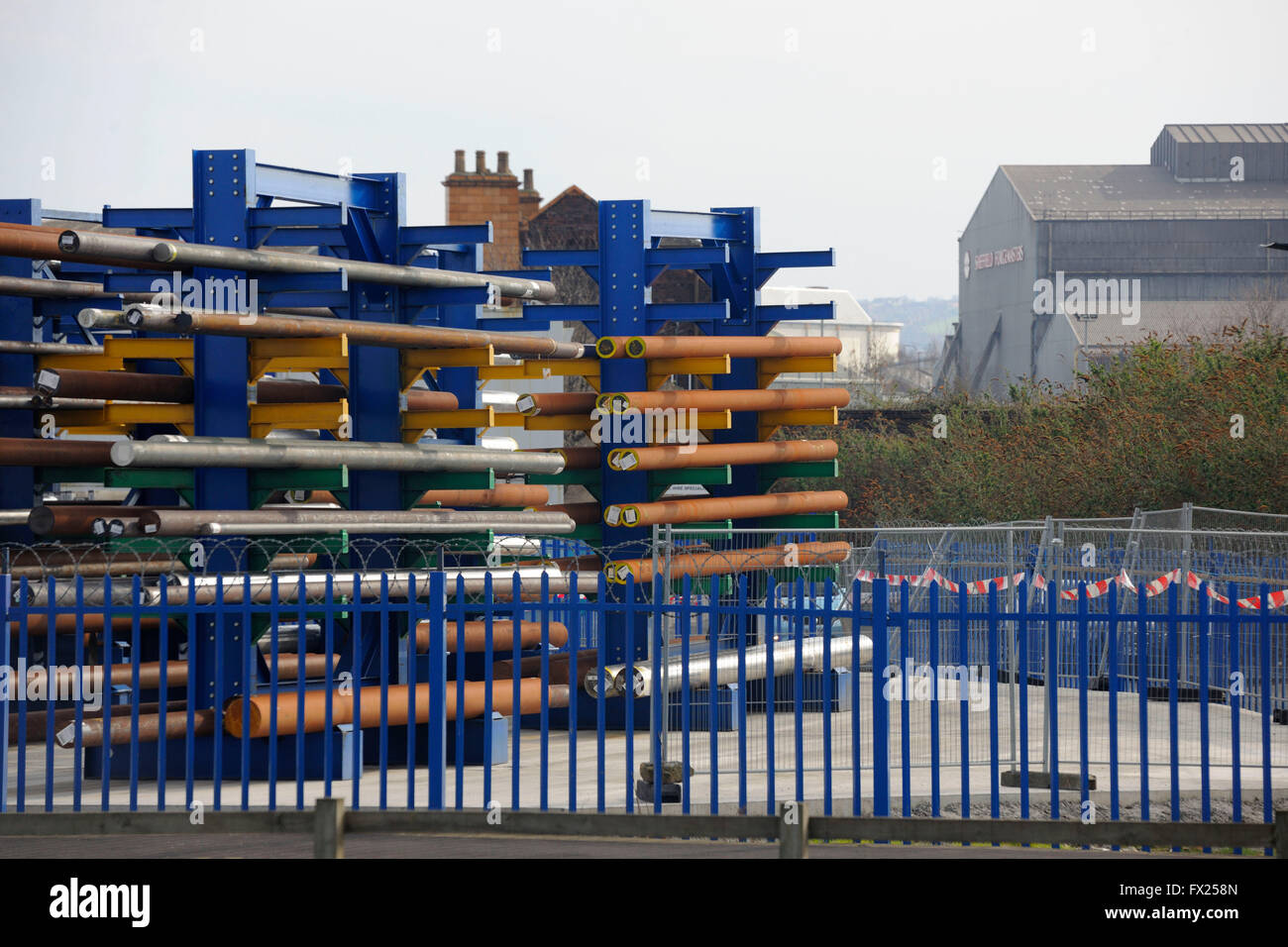 Steel bars at a steel stock holder in Sheffield.