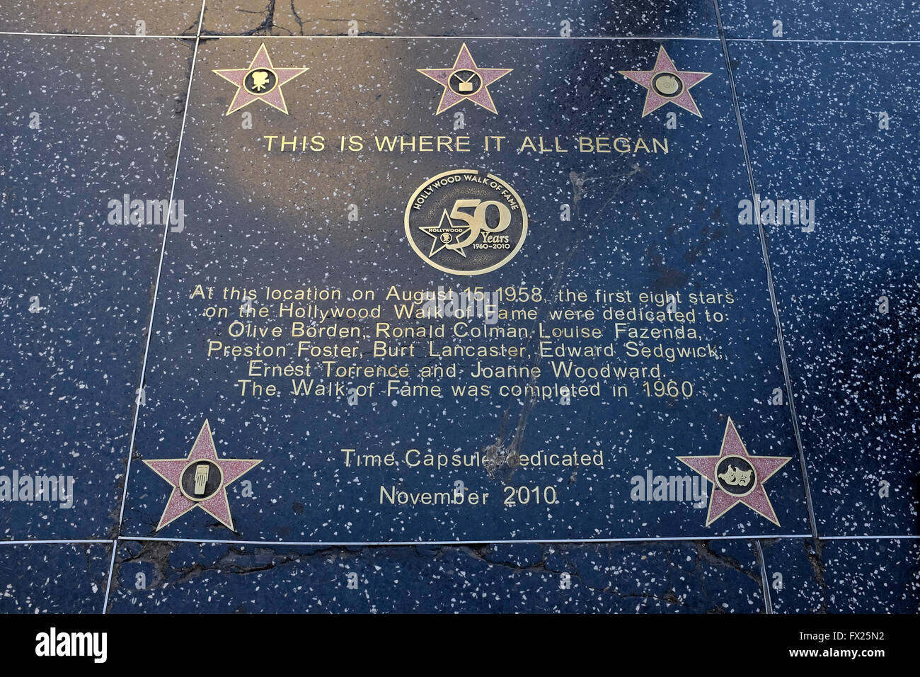 Plaque marking the first spot on the Hollywood Walk of Fame in Los ...