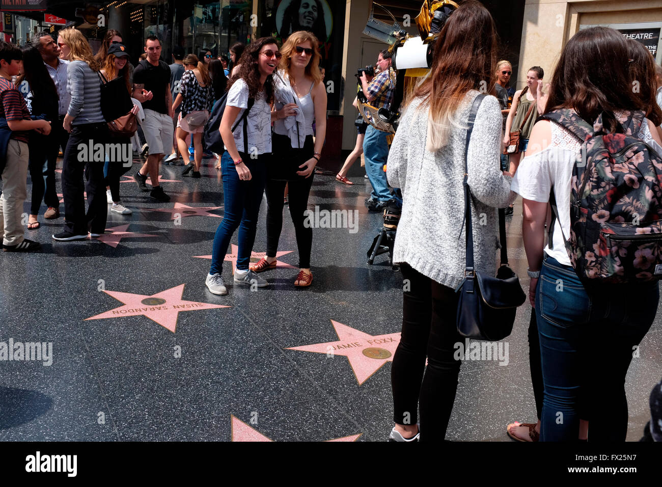 Tourists on the Hollywood Walk of Fame Stock Photo