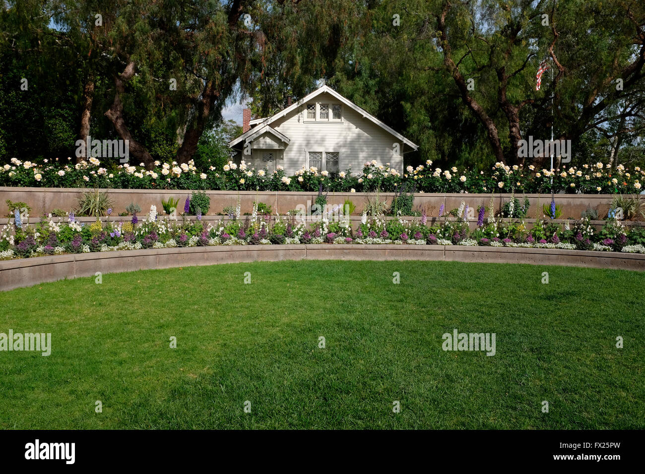 Flowers at the birthplace of President Richard Nixon in Yorba Linda