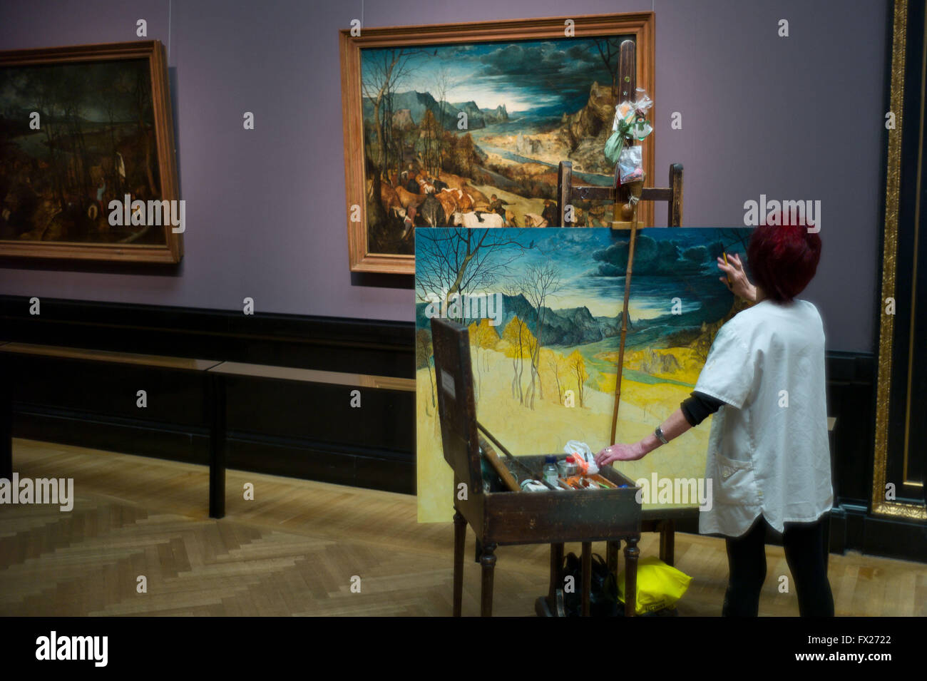 Artist copying a painting in the Albertina Museum Vienna Stock Photo