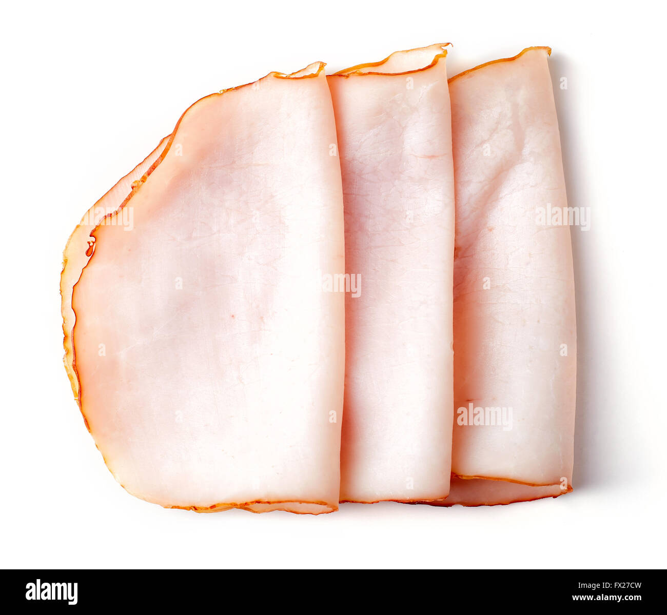 Sliced ham isolated on white background, top view Stock Photo