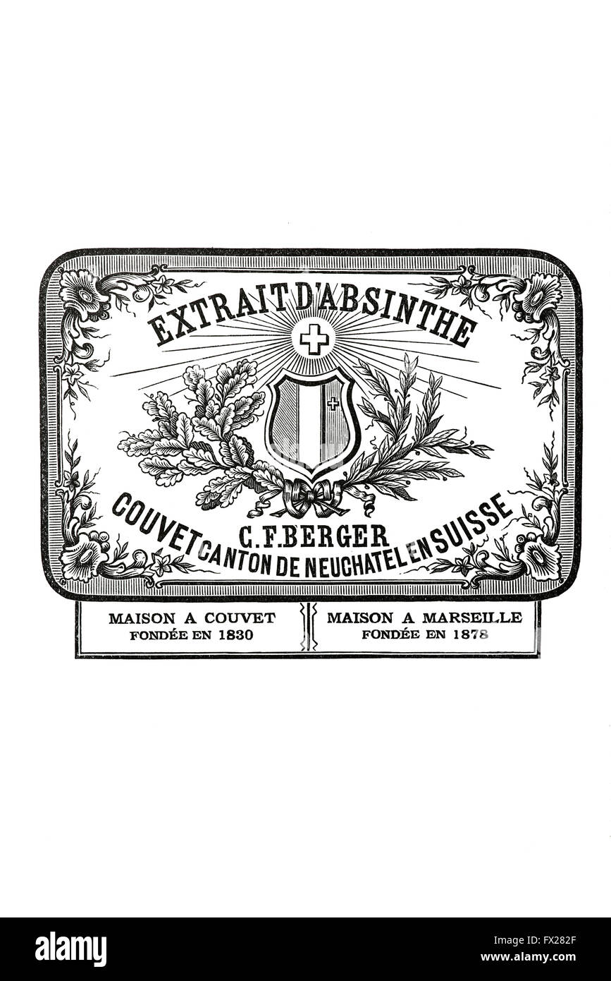Historical trademark sign for Swiss Berger Absinth from 1898 Stock Photo