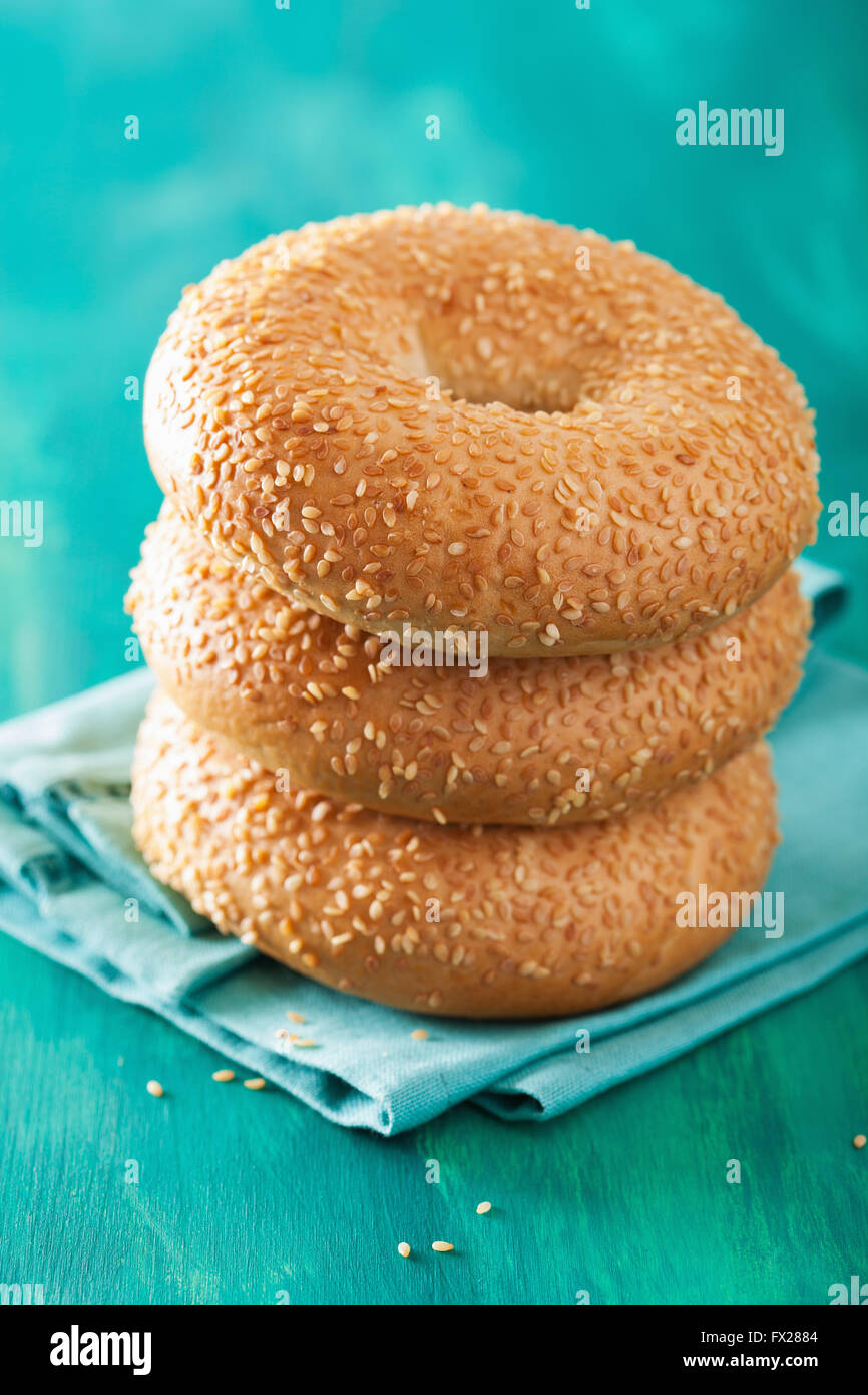 fresh sesame bagel for breakfast Stock Photo