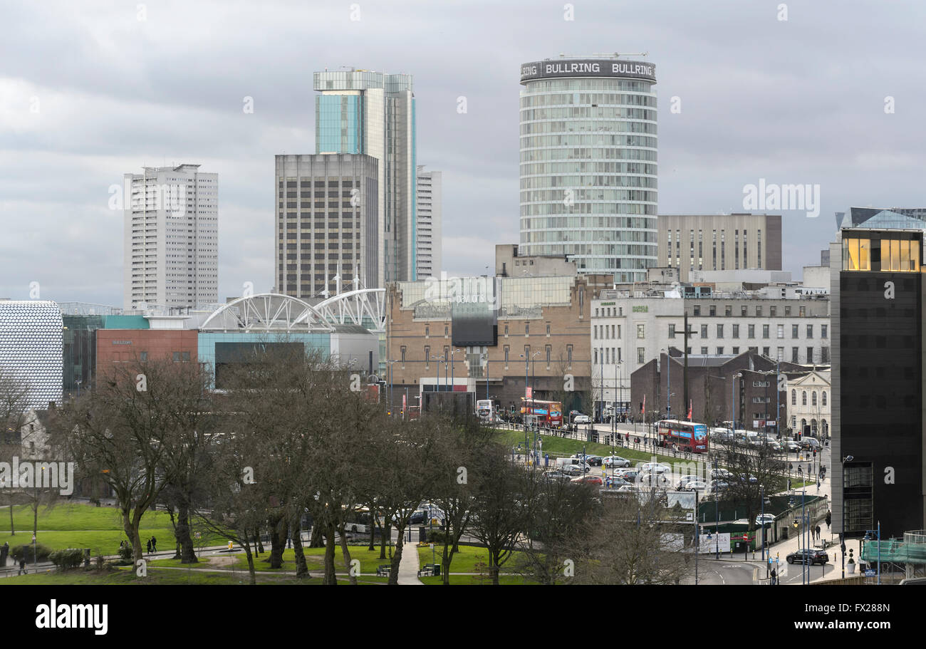 A view of the Birmingham City Centre skyline from the roof of Millennium Point in Birmingham's Eastside. Stock Photo