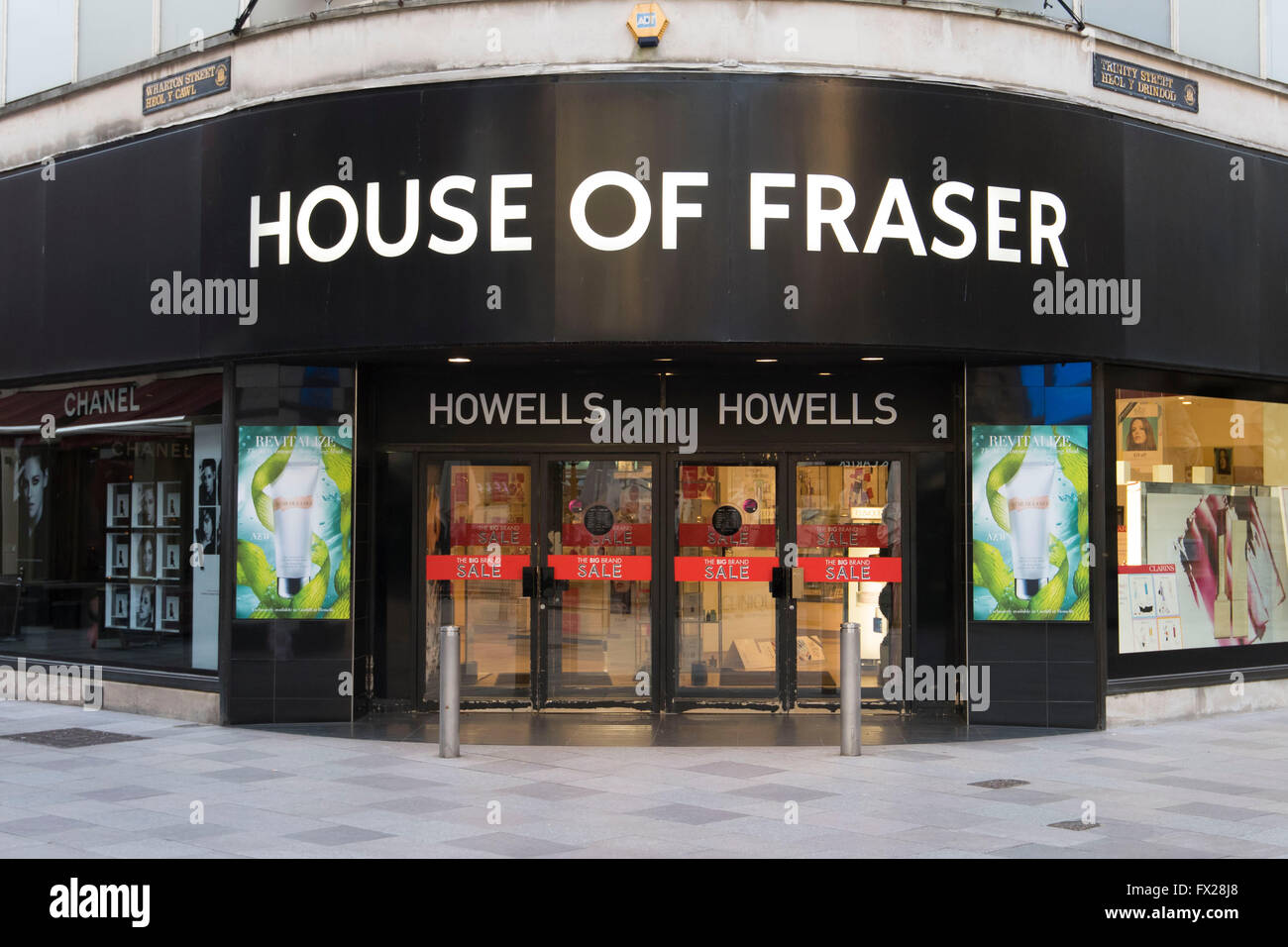 House of Fraser Howells store sign logo in Cardiff, south Wales. Stock Photo