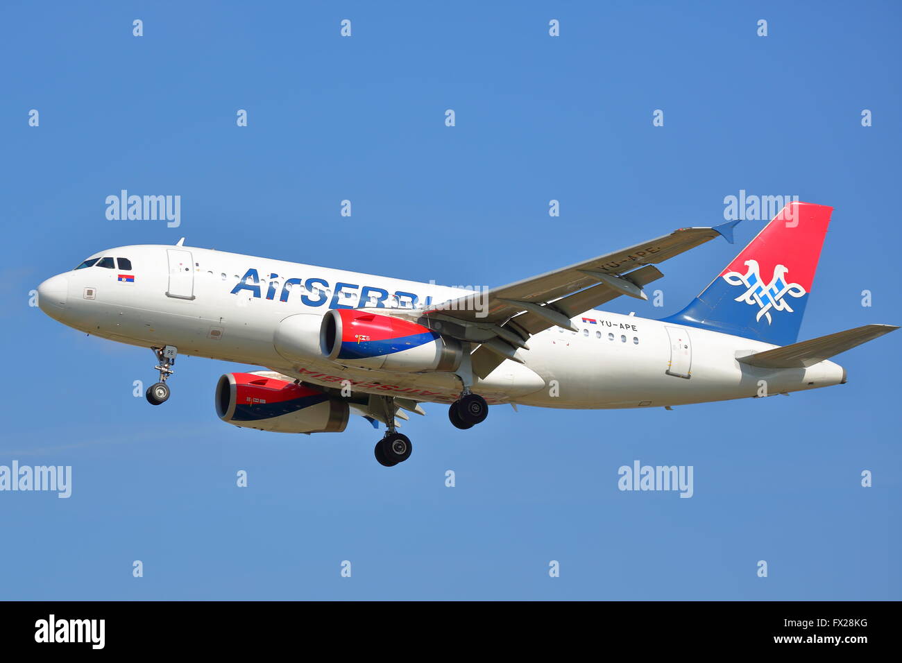 Air Serbia Airbus A319 YU-APE landing at London Heathrow Airport Stock ...