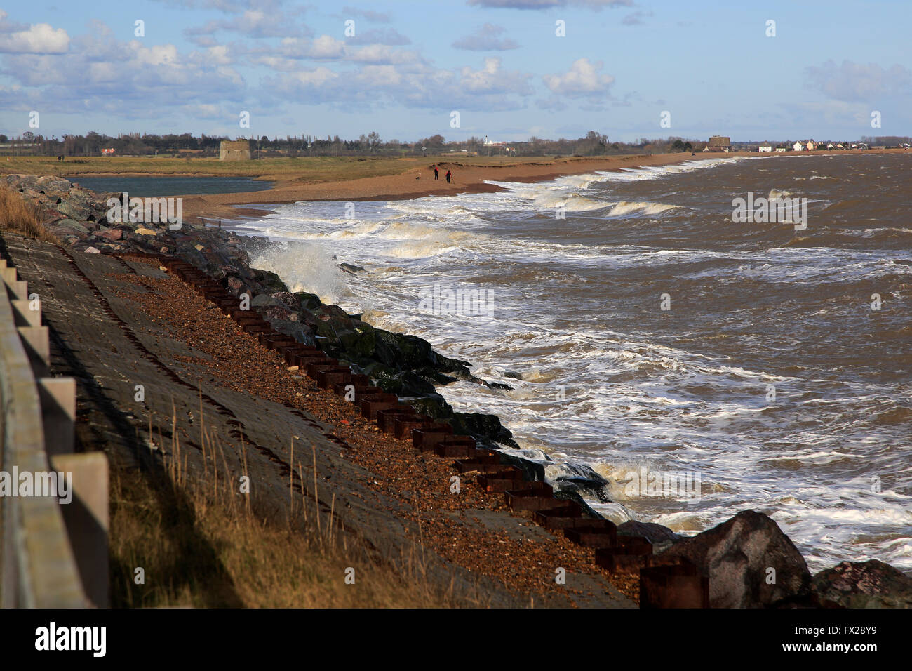 Waves on the coast in Hollesley Bay,  East Lane, Bawdsey, Suffolk, England, UK Stock Photo
