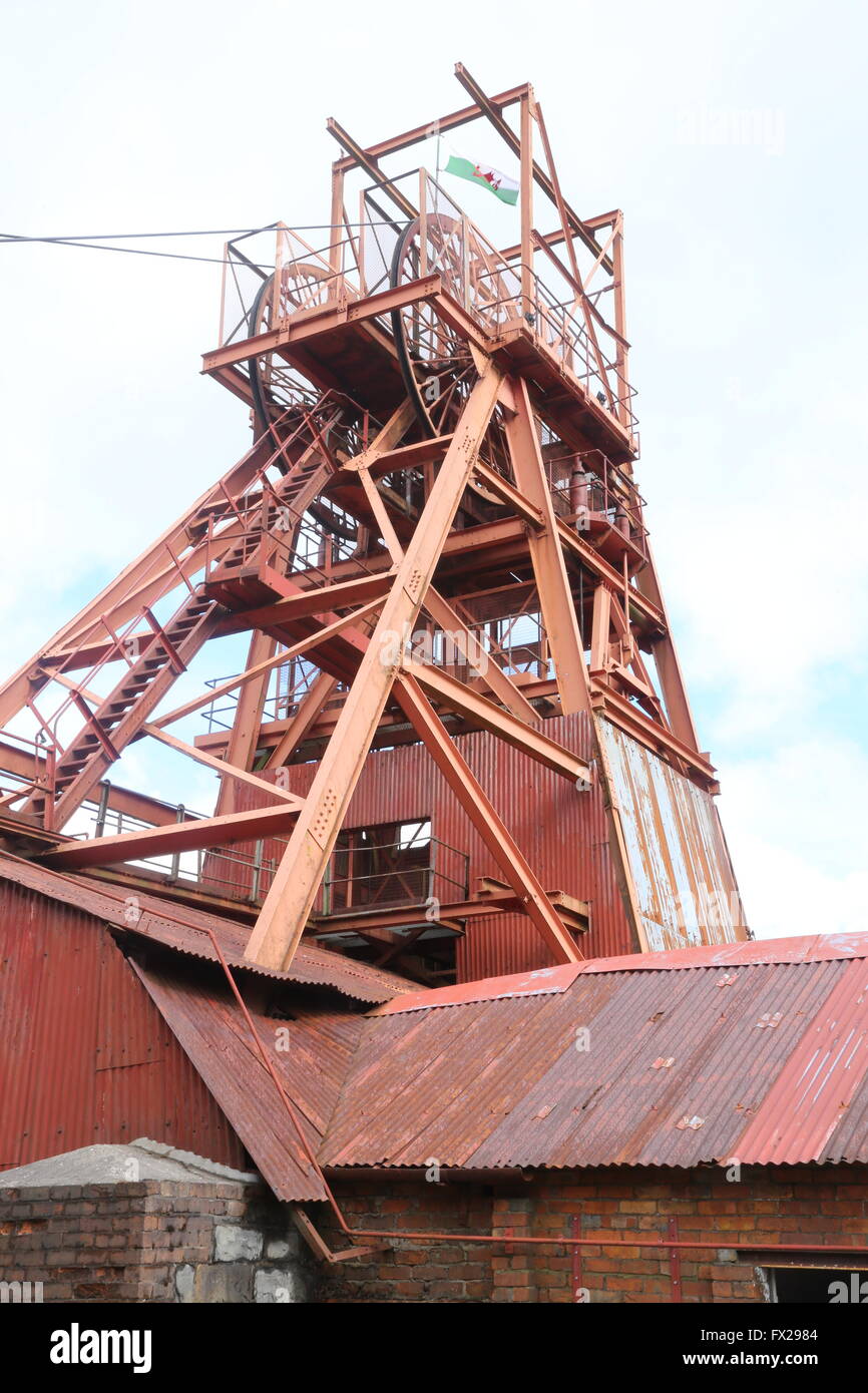 Big Pit, winding gear Blaenavon Wales Stock Photo