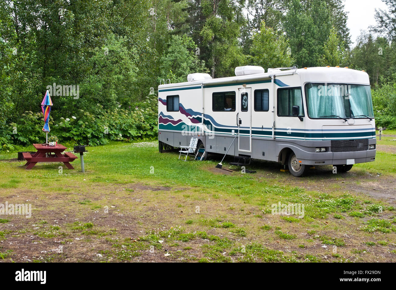 RV camping site, British Columbia, Canada Stock Photo