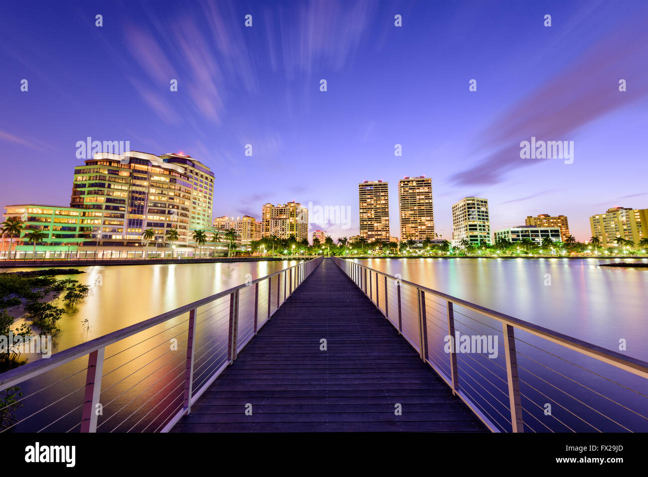 West Palm Beach, Florida, USA downtown skyline on the intracoastal waterway. Stock Photo