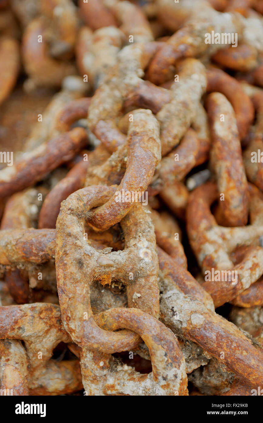 Closeup image of rusty old ship chains Stock Photo