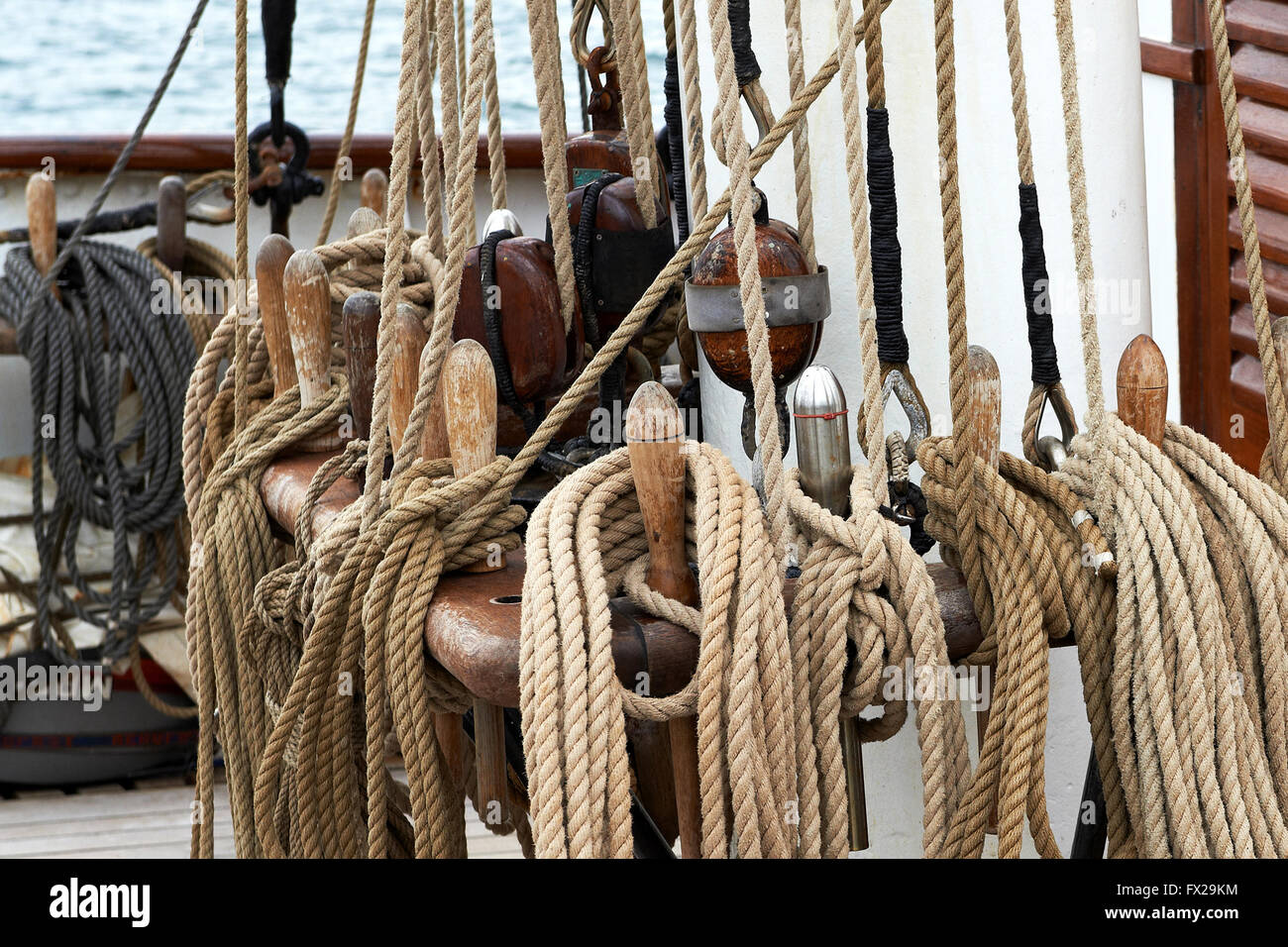 Closeup of ropes on a ship Stock Photo Alamy